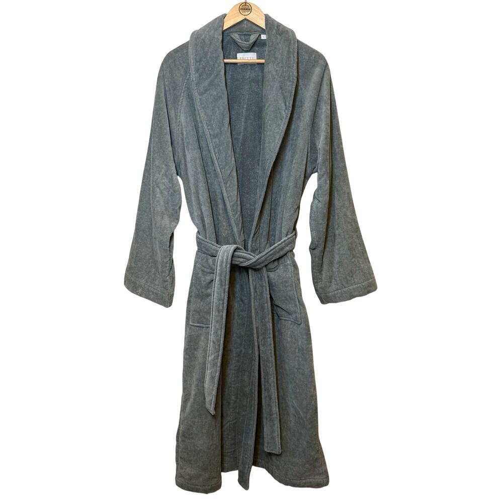 FRETTE 1860 Bath Robe Velour 100% Cotton Terry Shawl Collar Gray Unisex Large